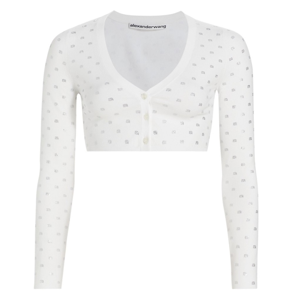 Alexander Wang Crystal Logo Cropped Cardigan